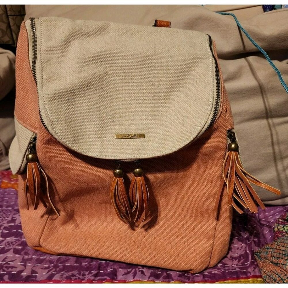 NWT Simply Noelle Salmon Canvas Havana Backpack Tassel Zipper Pockets